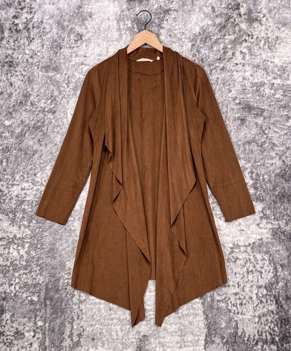 Soft Surroundings Cardigan Small Womens Brown Vegan Leather Micro Suede